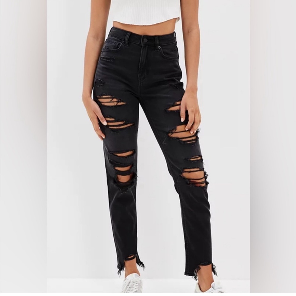 AE Distressed Strigid Mom Jeans